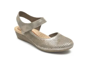 Judson Metallic Perforated Leather Wedge Sandal