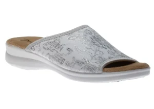 Ladies White Silver Slide Sandal