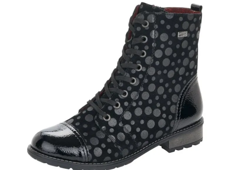 largo_black_grey_polka_do_0.webp Largo Black Grey Polka Dot Lace-Up Ankle Boot