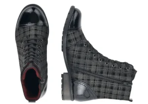 Largo Black Grey Tartan Ankle Dress Boot
