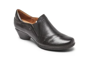 Laurel Slip-On Black Leather Low Heel