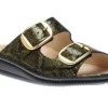 Lipari Green Snakeskin Patent Gold Buckle Slide Sandal