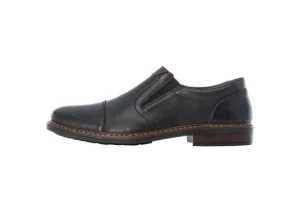 Lugano Black Leather Cap Toe Slip-On Dress Shoe