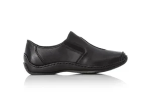 Lugano Black Leather Elastic Slip-On Shoe