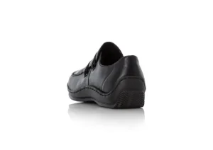 Lugano Black Leather Elastic Slip-On Shoe