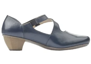 Lugano Dark Blue Leather Mary Jane Heel