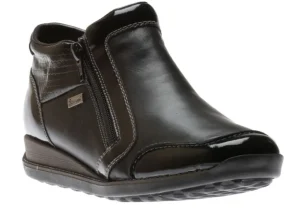 Luxor Black Patent Trim Double Zipper Ankle Boot