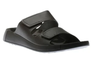 Men's 2nd Cozmo Black Leather Double Strap Slide Sandal