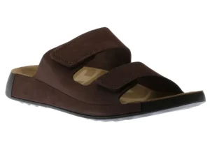 Men's 2nd Cozmo Mocha Brown Leather Double Strap Slide Sandal