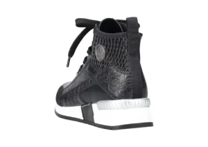Micro Stretch Black Lace-Up Wedge Sneaker