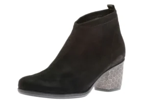 Microstretch Black Embossed Heel Ankle Boot