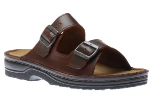 Mikael Buffalo Brown Leather Slide Sandal