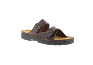Mikael Buffalo Brown Leather Slide Sandal