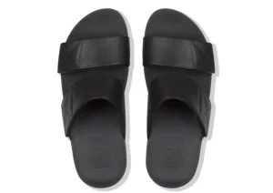 Mina Black Leather Slide Sandal
