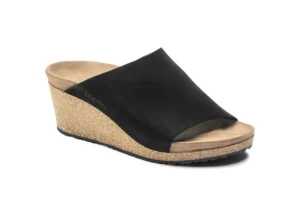 Namica Black Suede Leather Slide Wedge Sandal