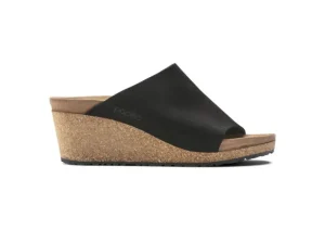 Namica Black Suede Leather Slide Wedge Sandal