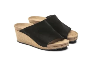 Namica Black Suede Leather Slide Wedge Sandal