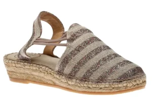 Nancy Taupe Glitter Stripe Slip-On Espadrille Flat Sandal