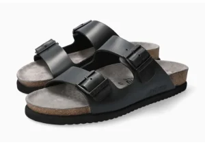 Nerio Black Scratch Leather Slide Sandal