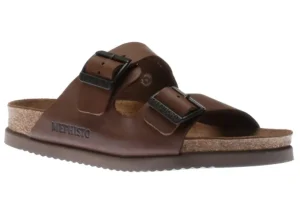 Nerio Scratch Brown Leather Slide Sandal