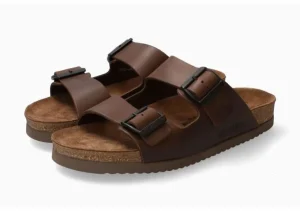 Nerio Scratch Brown Leather Slide Sandal