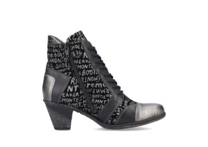 Posen Black Print Lace-Up Ankle Boot