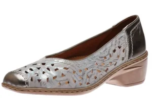 Rashida Metallic Perforated Leather Low Heel Pump
