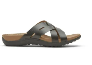 Ridge Woven Black Leather Slide Sandal
