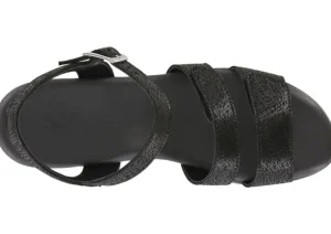 Savannah Black Leather Heel Strap Sandal