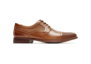 Saxxen Cognac Brown Leather Wingtip Oxford Dress Shoe