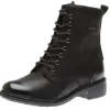 Selena 06 Black Leather Lace-Up Ankle Boot