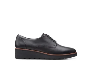 Sharon Noel Black Leather Lace-Up Wedge Oxford