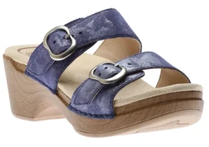 Sophie Blue Metallic Leather Slide Sandal