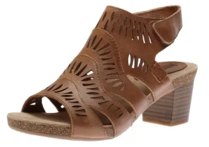 Sunny 02 Nut Brown Perforated Cutout Leather Heel Sandal