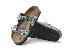 Sydney Vegan Birko-Flor Summer Floral Blue Double Strap Slide Sandal