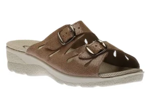 Taupe Double Strap Buckle Slide Wedge Sandal