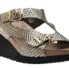 Terie Cuba Black Gold Textured Leather Slide Wedge Sandal