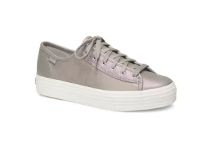 Triple Kick Grey Iridescent Leather Lace-Up Platform Sneaker