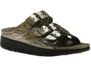 Zach Grey Metallic Leather Slide Sandal